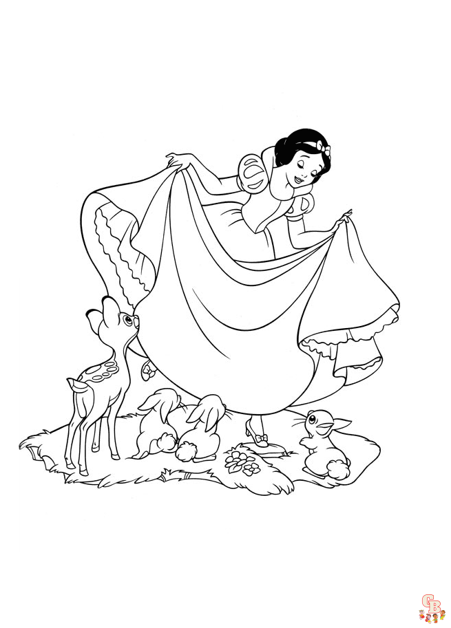 Snow White With Animals Coloring Pages