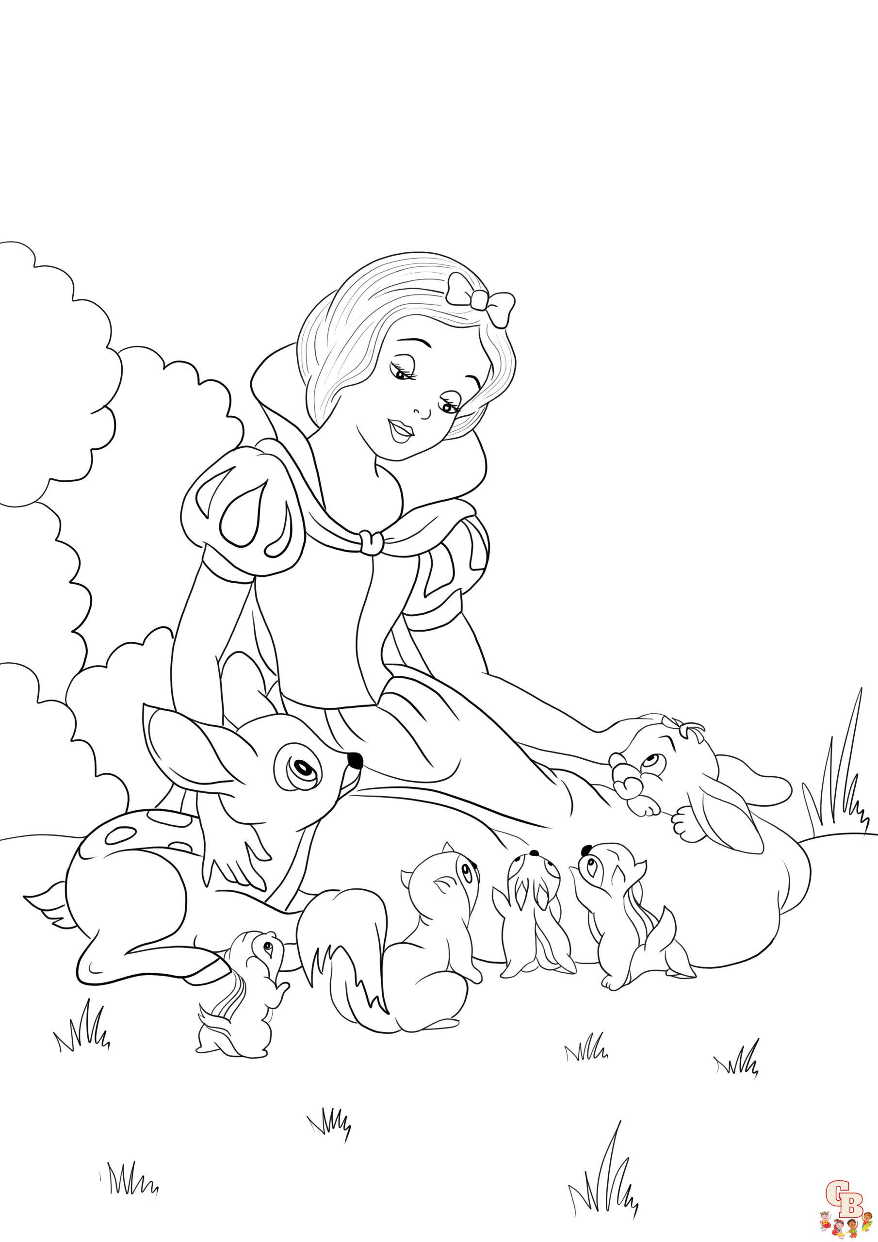 Snow White With Animals Coloring Pages 9