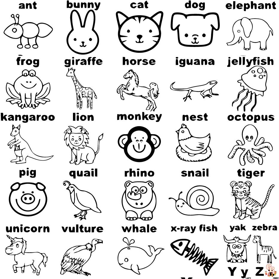 abecedario de animales dibujos para colorear 7