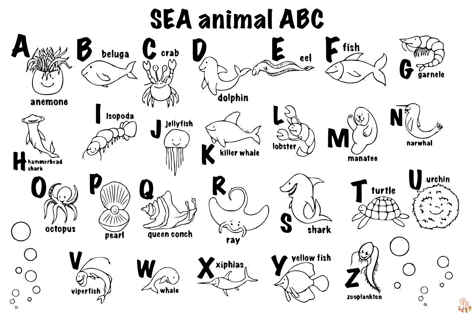 animal alphabet coloring pages 8