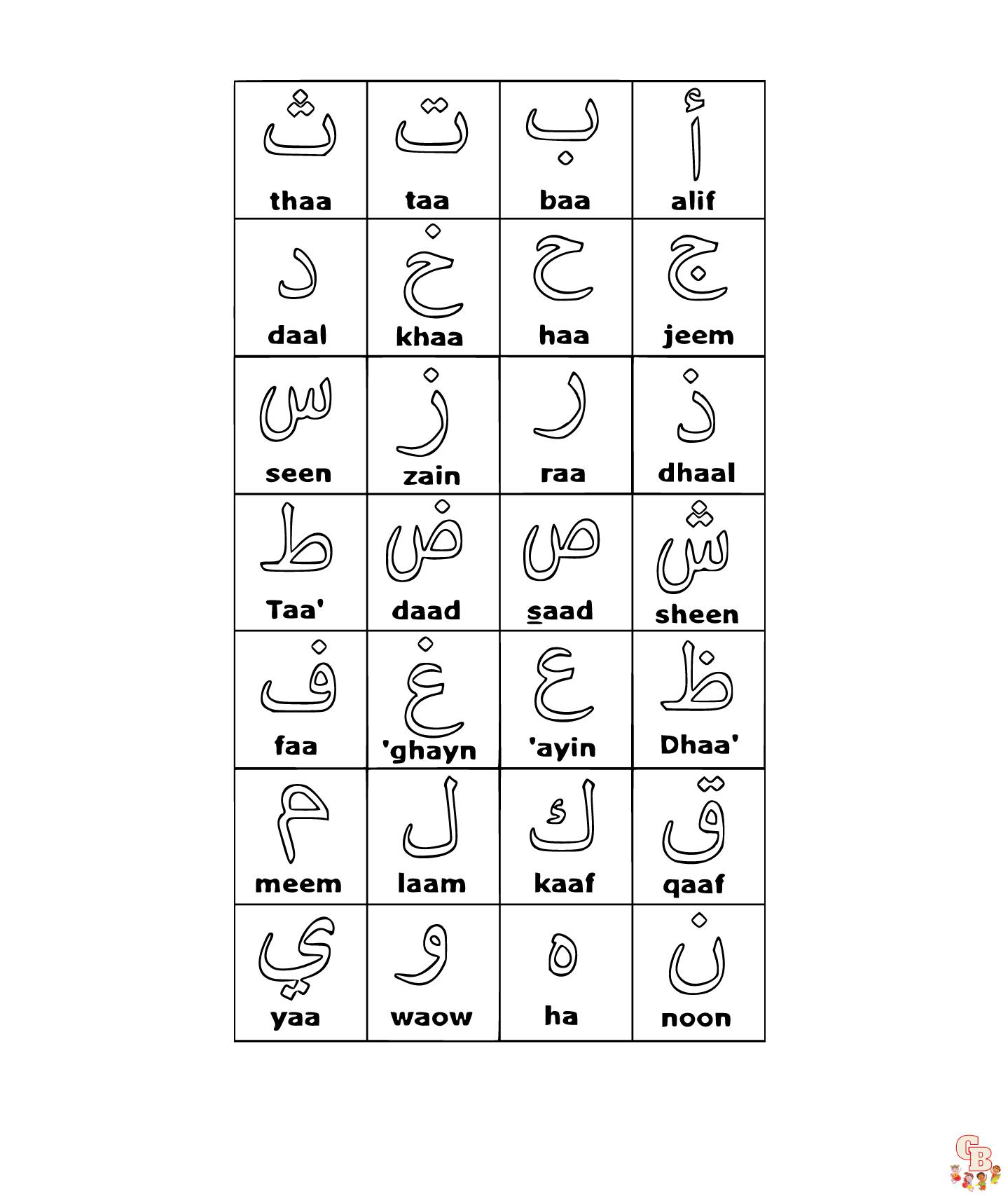 alfabeto árabe principiante dibujos para colorear