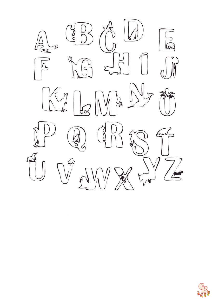 alfabeto en minúsculas y minúsculas dibujos para colorear