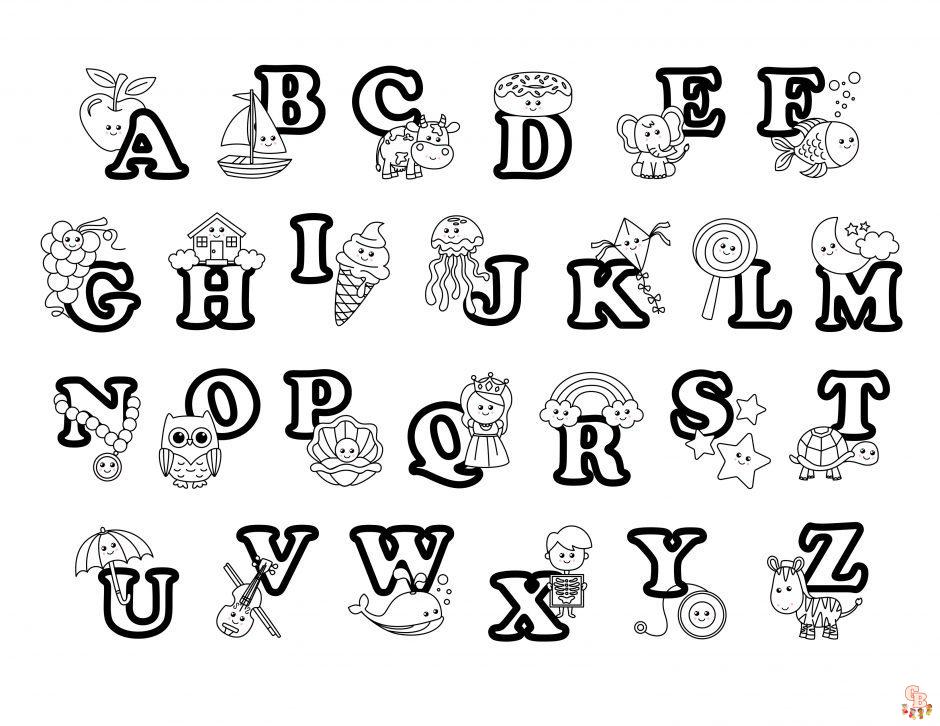 Hojas de trabajo del alfabeto imprimibles del alfabeto de la A a la Z, dibujos para colorear.