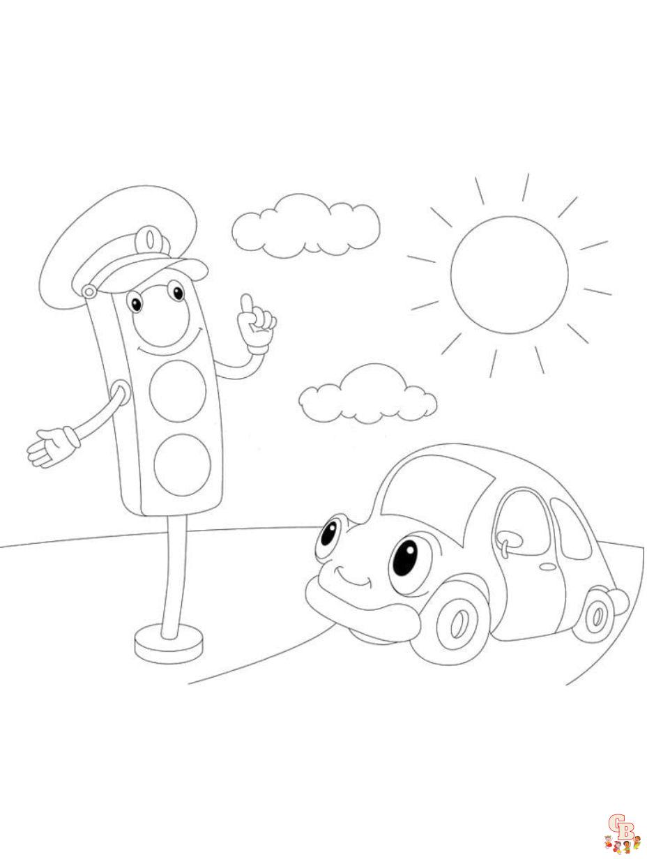 Free Cute Traffic Light coloring pages for kids