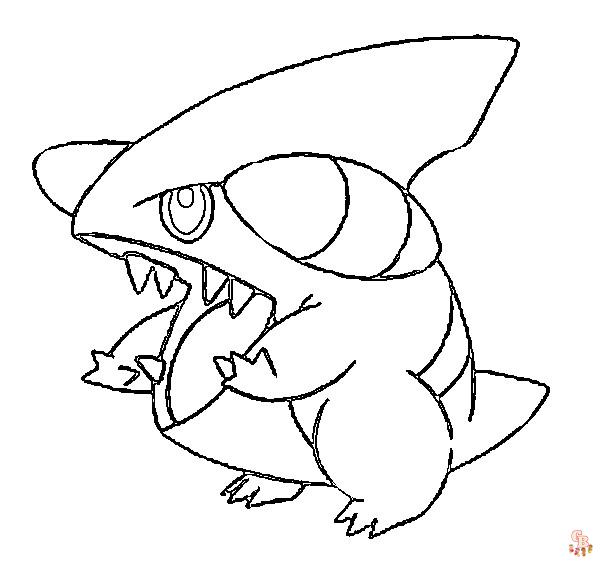 gible coloring page in black and white pokemon