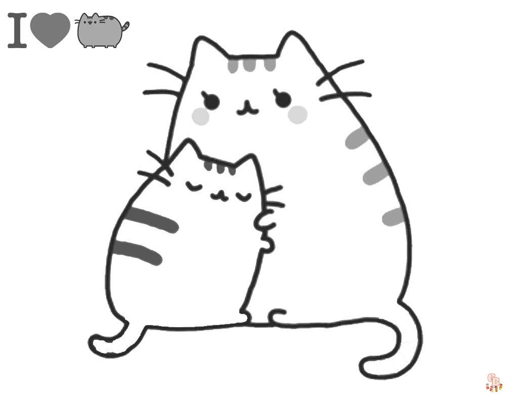 Dibujos gratis de Pusheen y Mamá para colorear para niños.