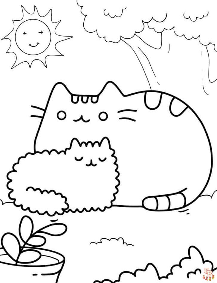 Pusheen y mamá dibujos para colorear fácil 1