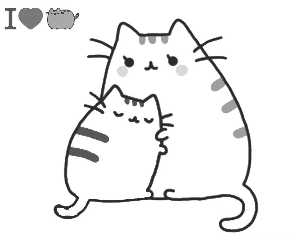 Pusheen y mamá dibujos para colorear imprimibles gratis