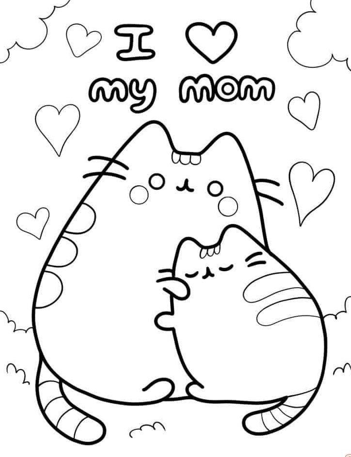 Pusheen y mamá dibujos para colorear para imprimir