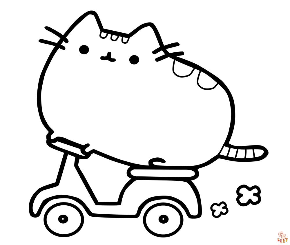 Pusheen Driving Motorcycle Coloring Pages 1