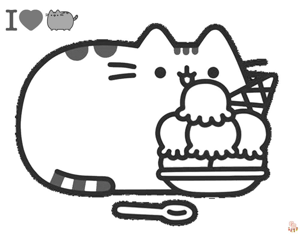 Pusheen Eating Ice Cream Coloring Pages 1