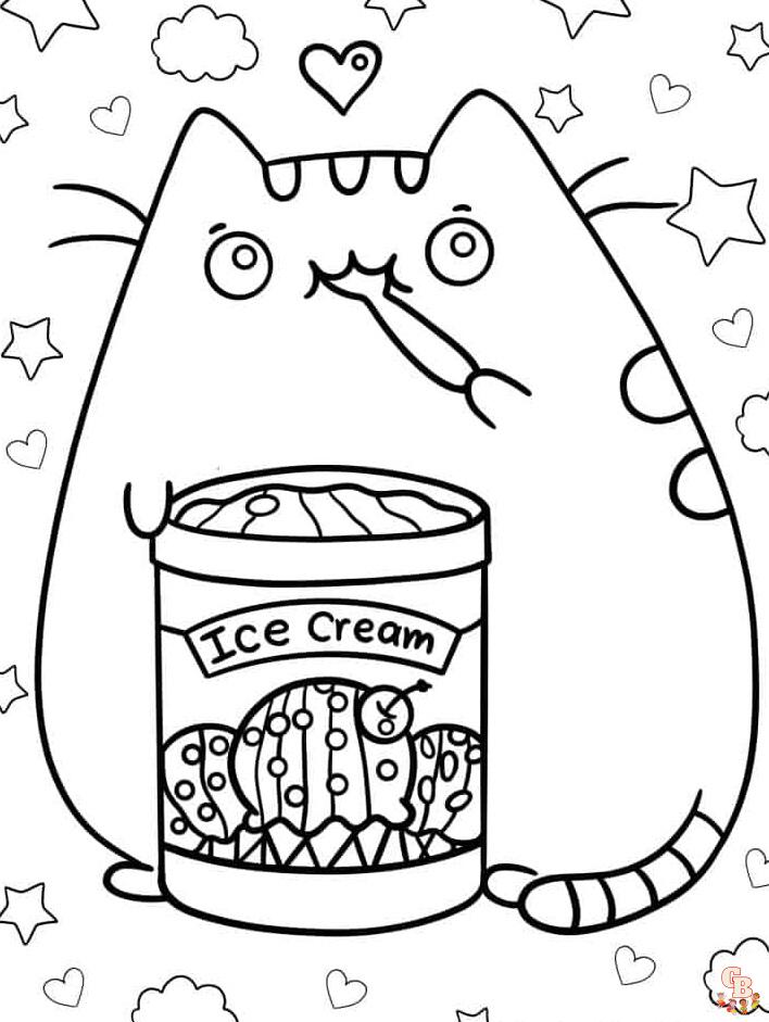 Pusheen Eating Ice Cream Coloring Pages 2