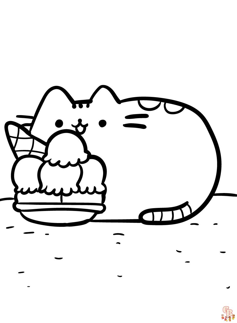 Pusheen Eating Ice Cream Coloring Pages 3