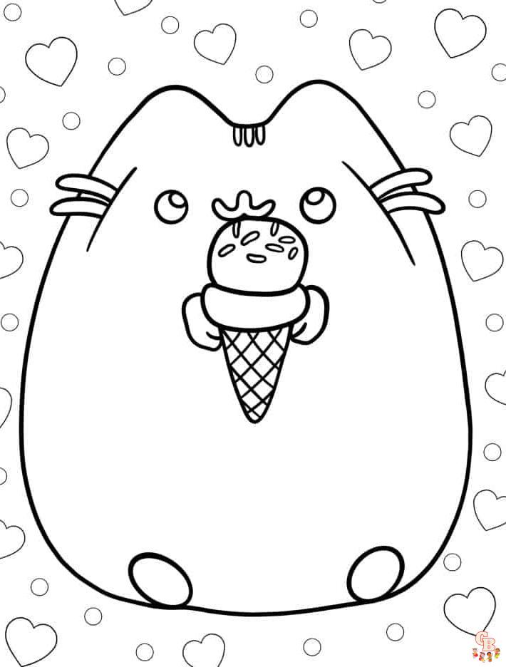 Pusheen Eating Ice Cream Coloring Pages 6