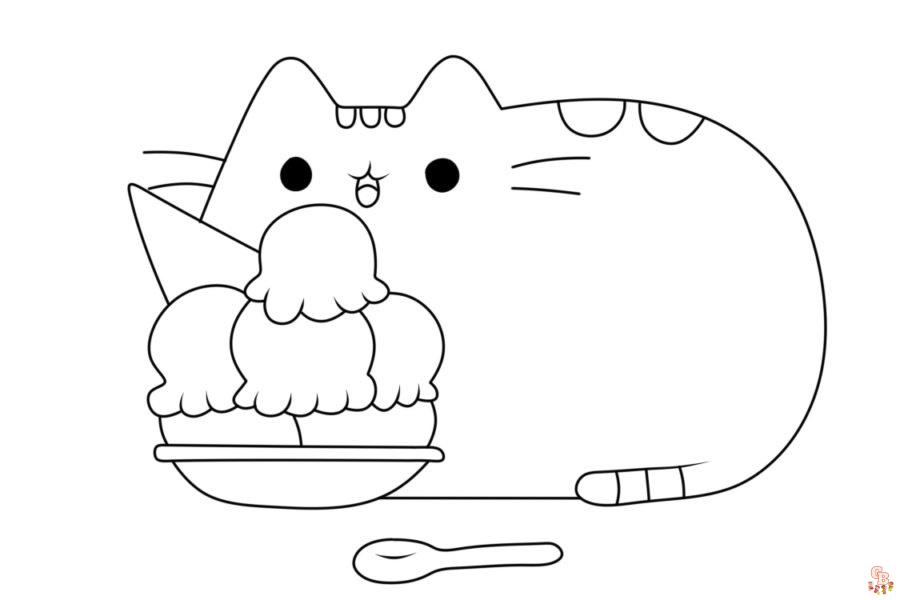 Pusheen Eating Ice Cream Coloring Pages 7