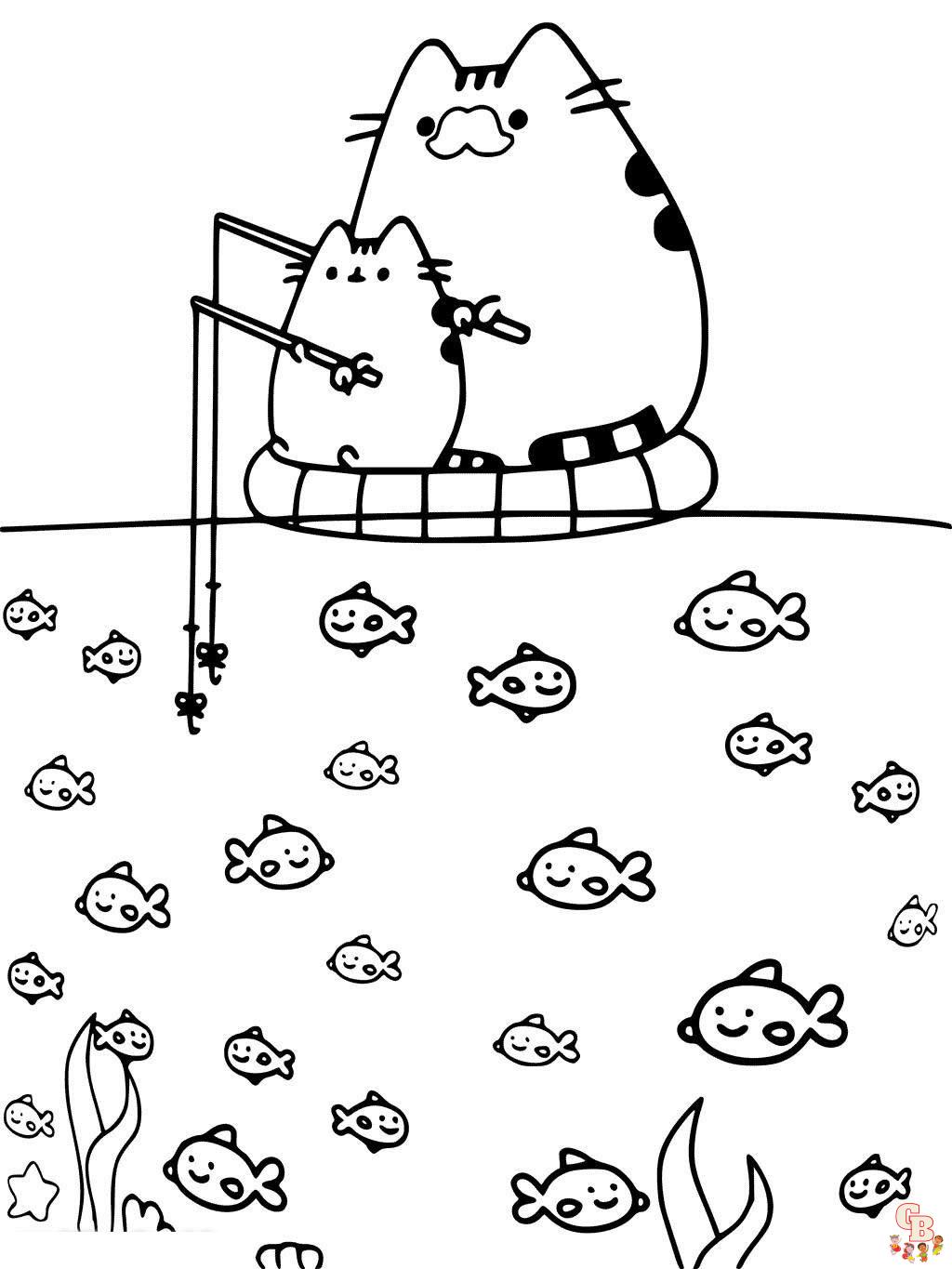 Pusheen Fishing with Dad Coloring Pages 1
