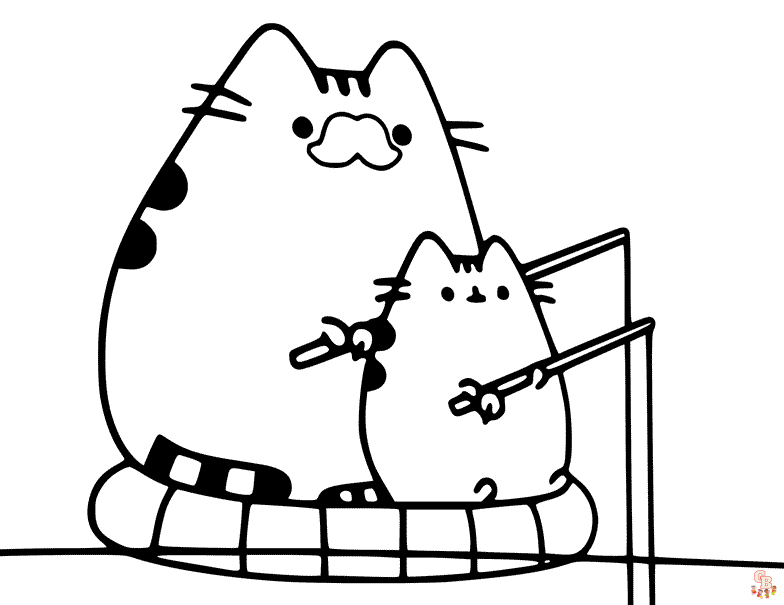 Pusheen Fishing with Dad Coloring Pages 5
