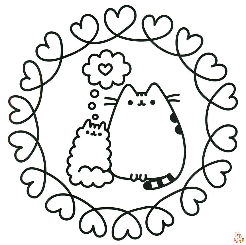 Pusheen In Love Coloring Pages 4