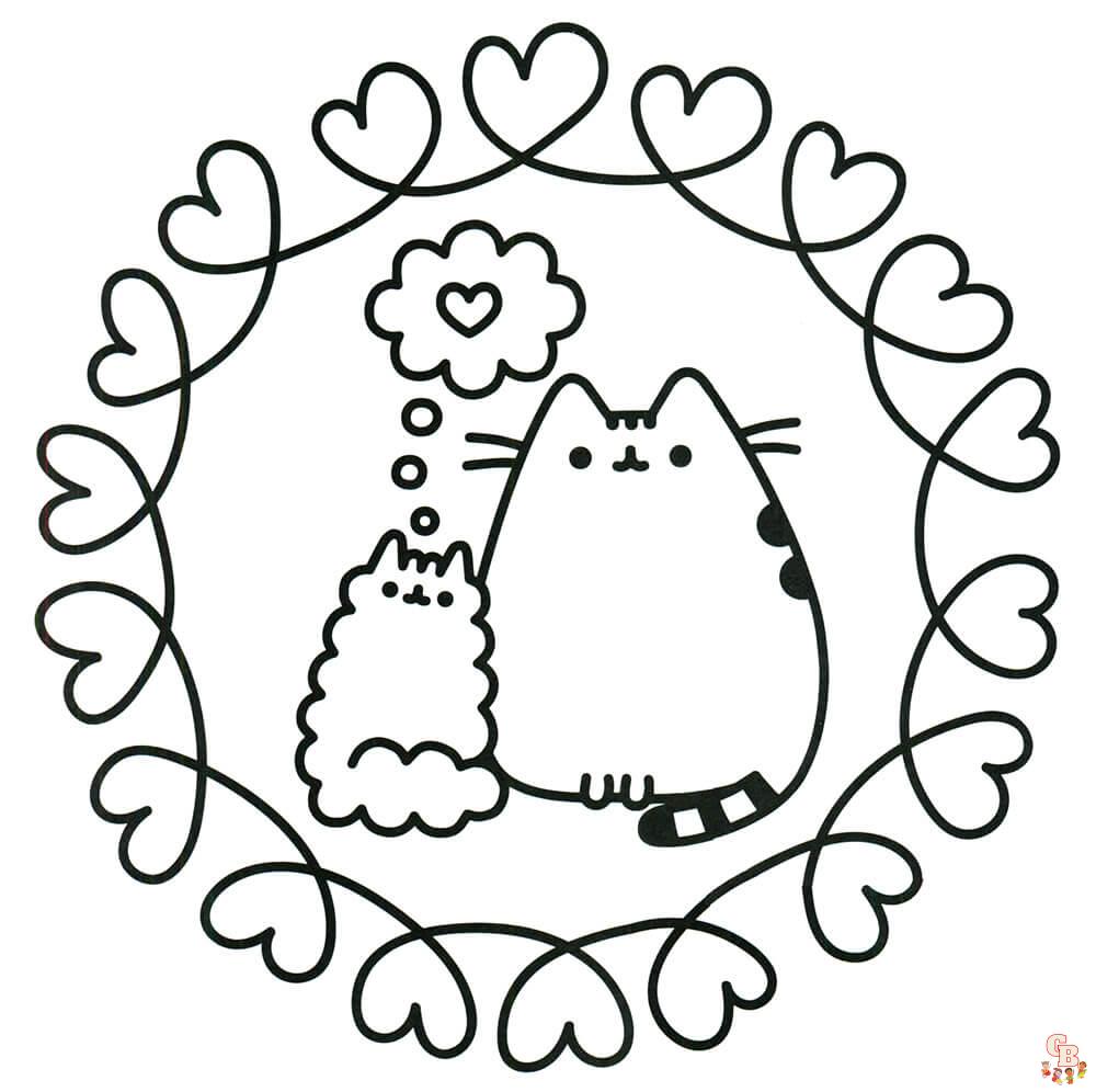 Dibujos Para Colorear De Pusheen Enamorados 4