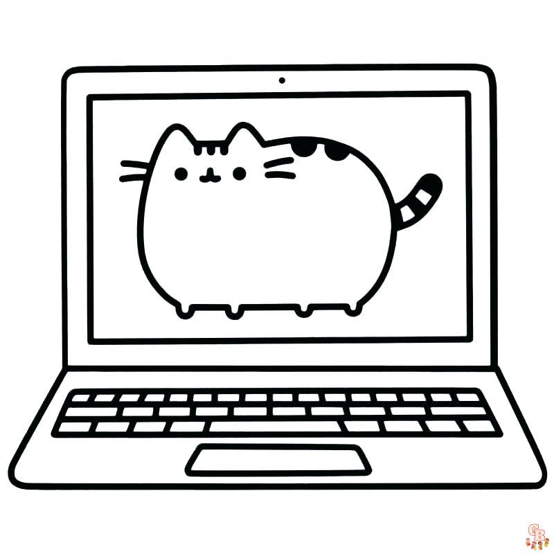 Pusheen On Laptop Coloring Pages 1