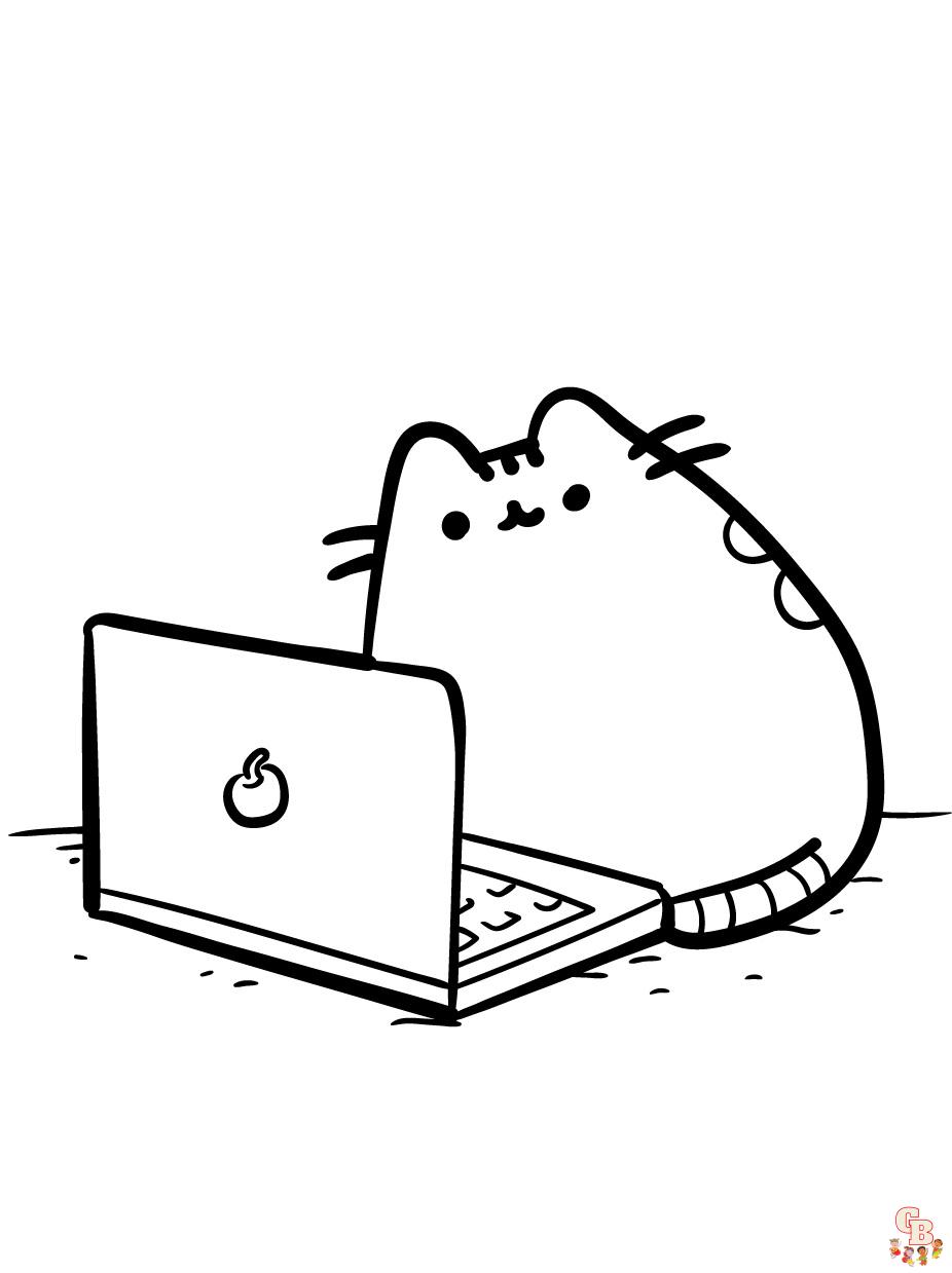 Pusheen On Laptop Coloring Pages 3