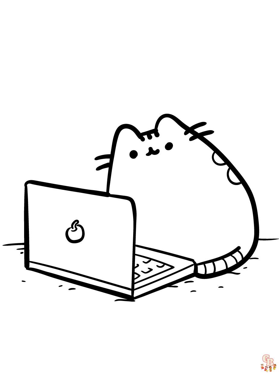 Pusheen En Laptop Para Colorear Paginas 3