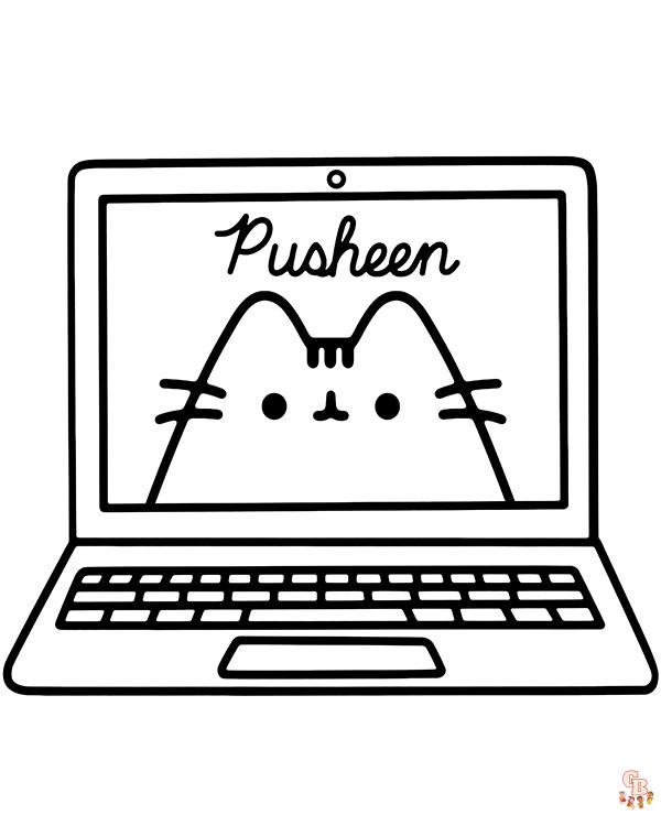 Pusheen On Laptop Coloring Pages 4