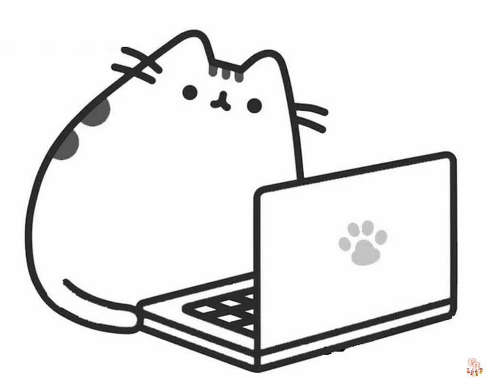 Pusheen On Laptop Coloring Pages 5