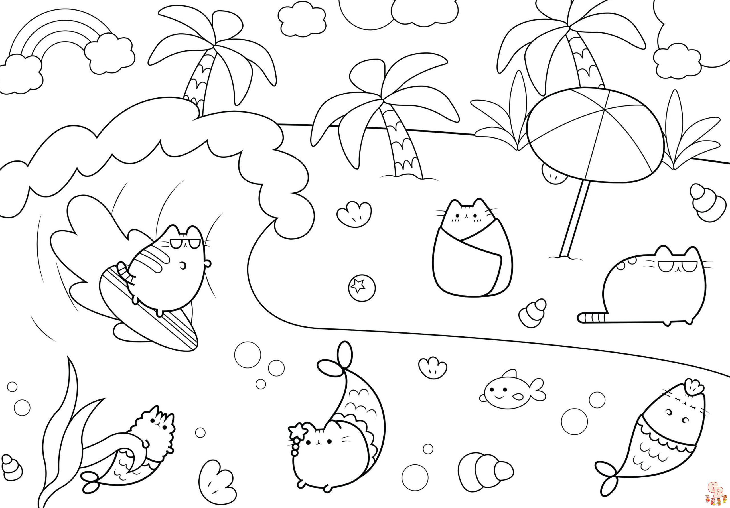 Pusheen On The Beach Coloring Pages 3