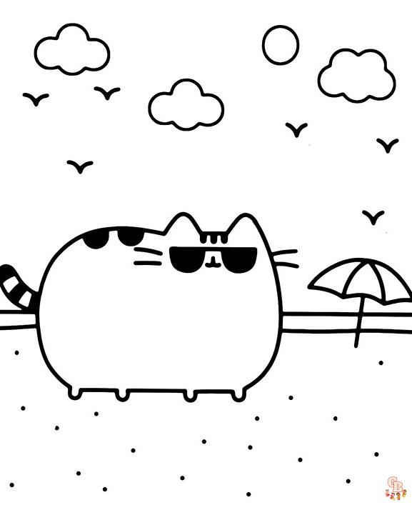 Pusheen En La Playa Para Colorear 6