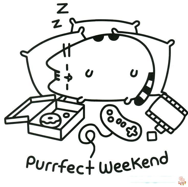 Pusheen Sleeping Coloring Pages 1