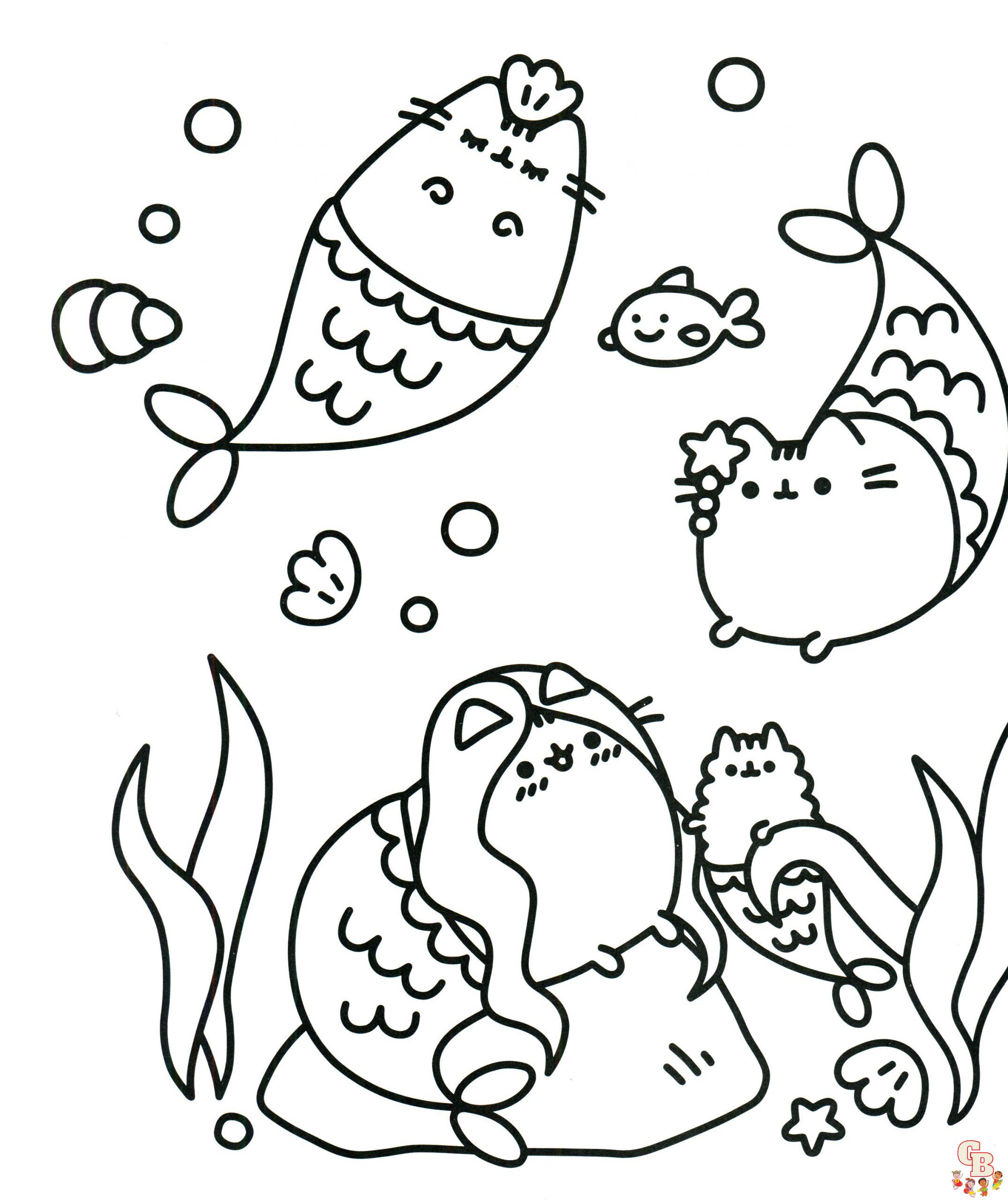 Pusheen The Mermaid Coloring Pages 1