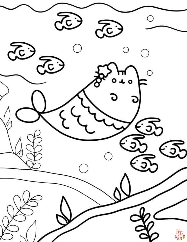 Pusheen The Mermaid Coloring Pages 2