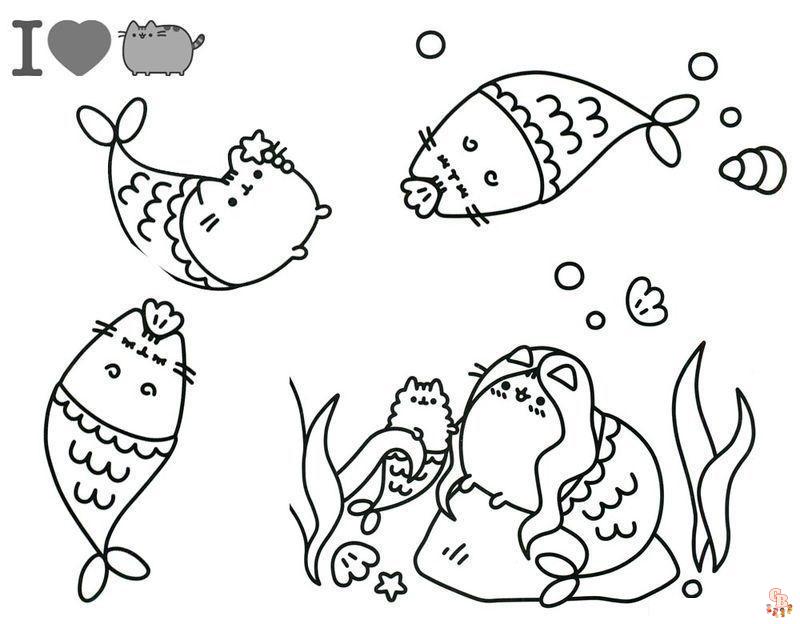 Pusheen The Mermaid Coloring Pages 3