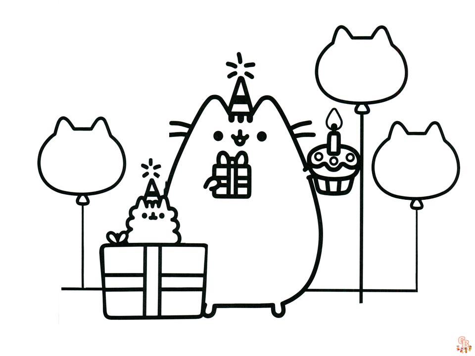 Pusheen With Balloon Coloring Pages 1