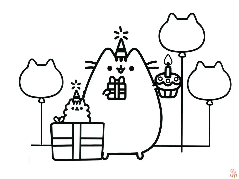 Dibujos Para Colorear De Pusheen Con Globos 1