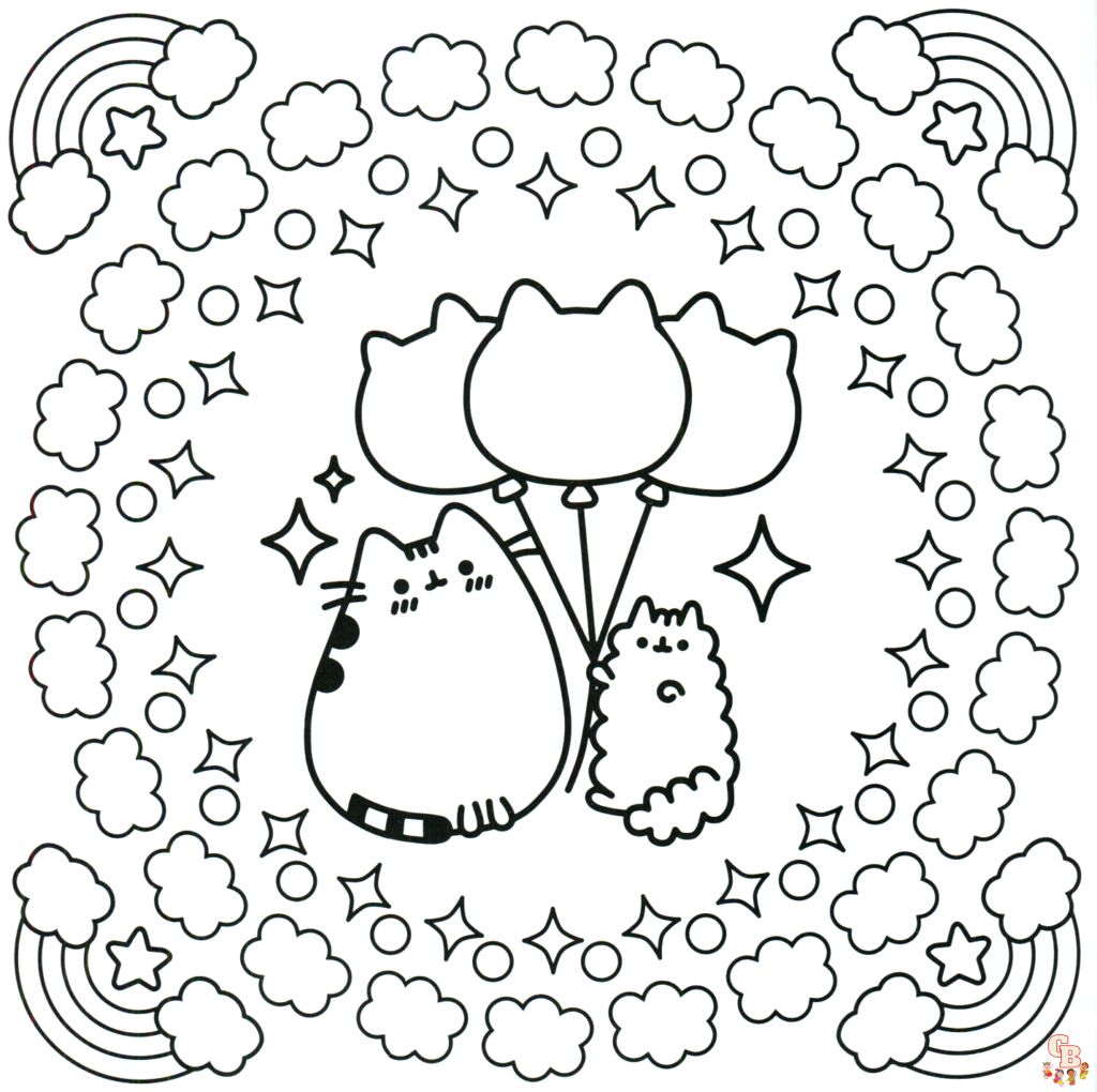 Pusheen With Balloon Coloring Pages 1