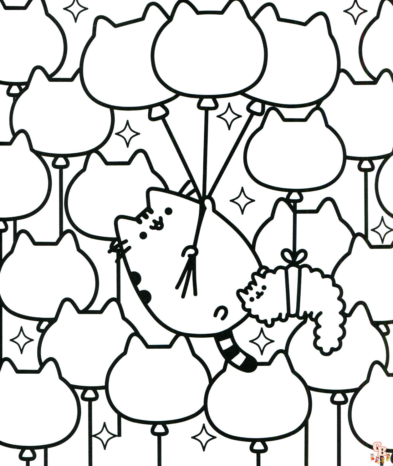 Pusheen With Balloon Coloring Pages 3