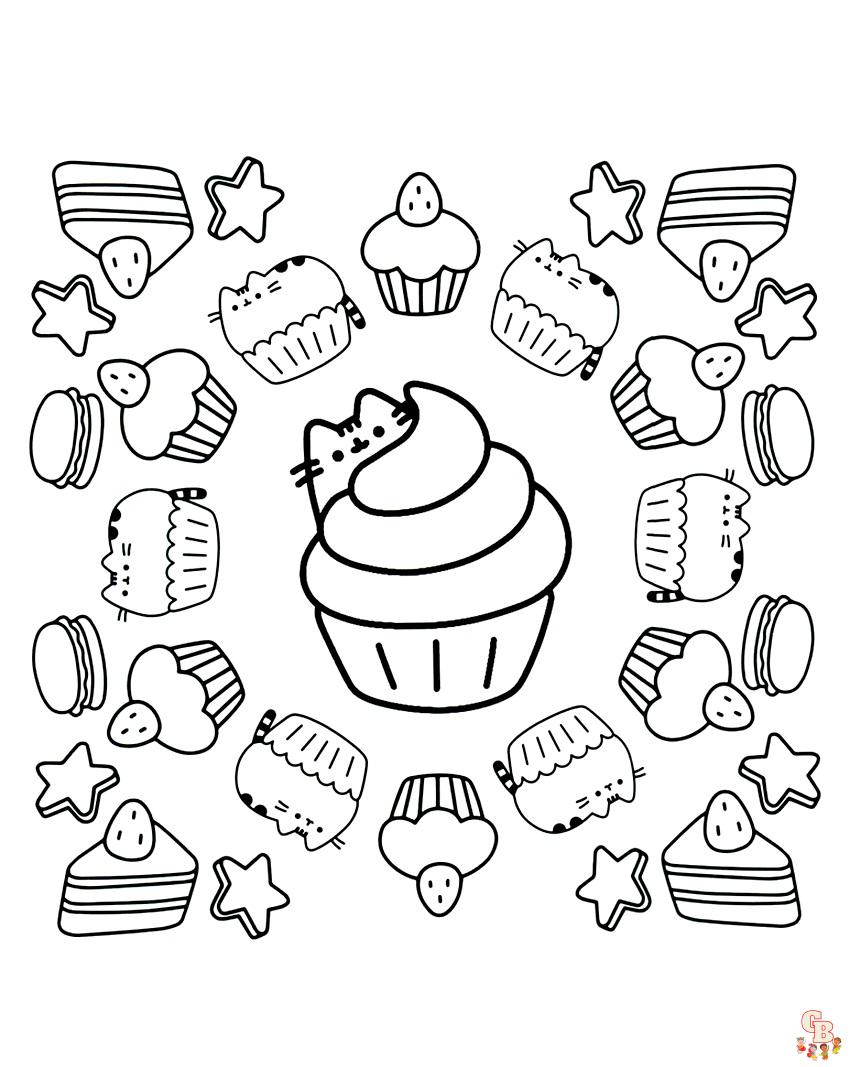 Pusheen With Birthday Cake Coloring Pages 5