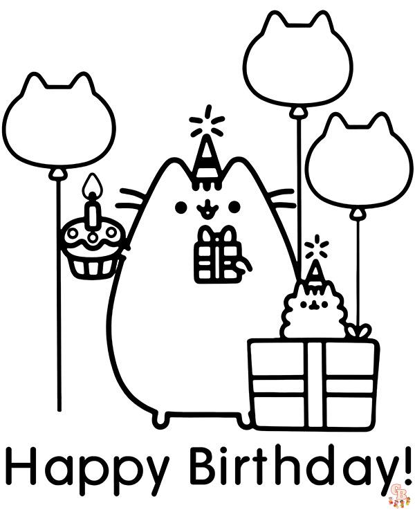Pusheen With Birthday Cake Coloring Pages 6