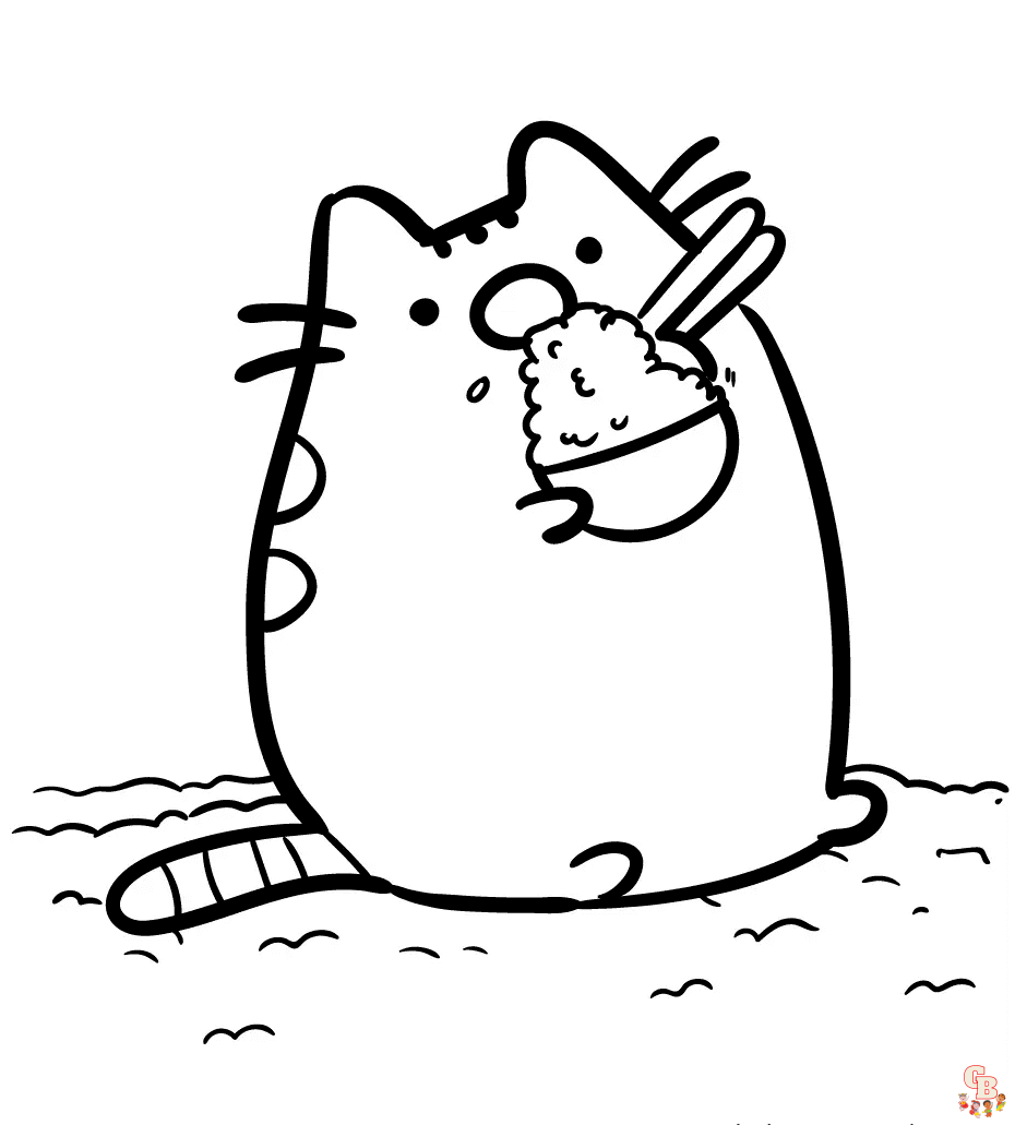 Pusheen With Foods Coloring Pages 4