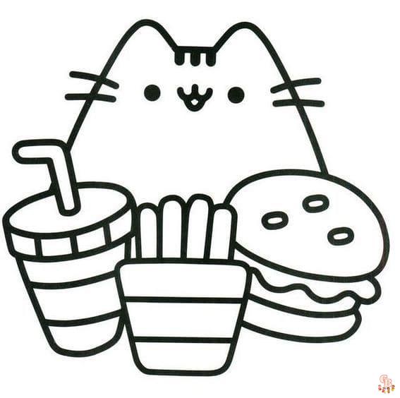 Pusheen With Foods Coloring Pages 7
