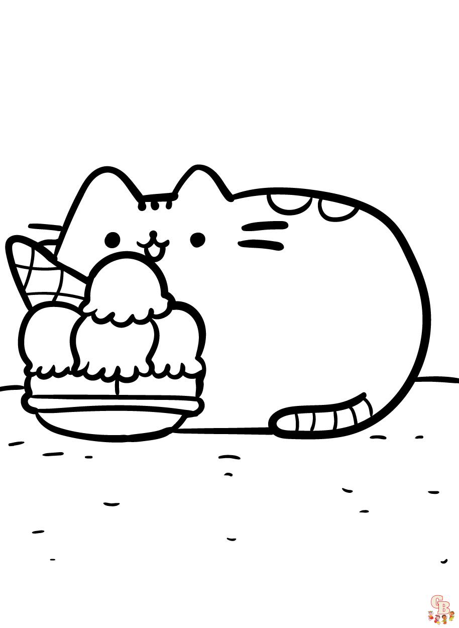 Happiness with Pusheen With Ice Cream Coloring Pages for Kids