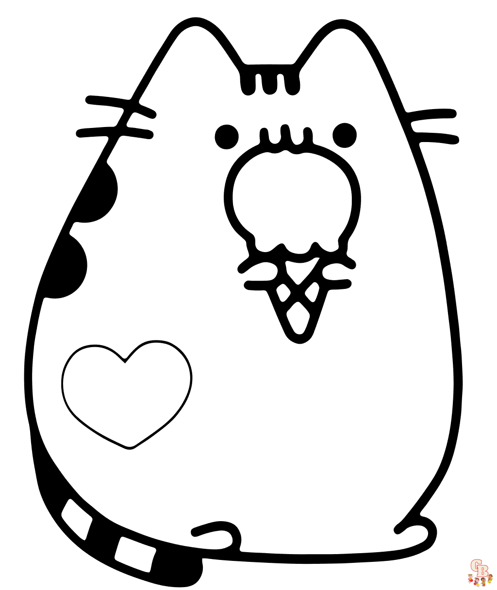 Happiness with Pusheen With Ice Cream Coloring Pages for Kids