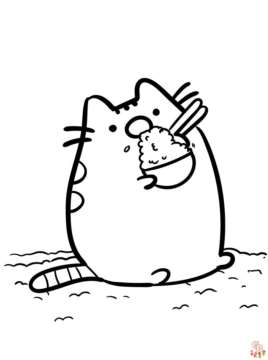 Happiness with Pusheen With Ice Cream Coloring Pages for Kids