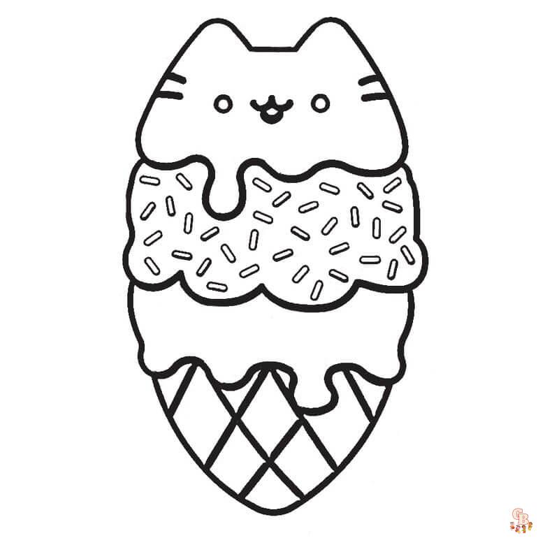 Pusheen With Ice Cream Coloring Pages 5