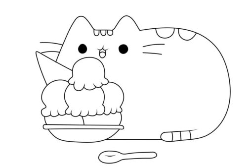 Happiness with Pusheen With Ice Cream Coloring Pages for Kids