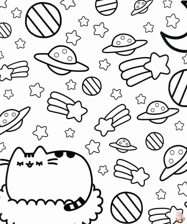 Pusheen With Stars And Planets Coloring Pages 1
