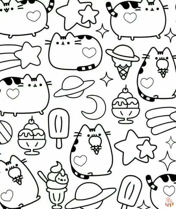 Pusheen With Stars And Planets Coloring Pages 2