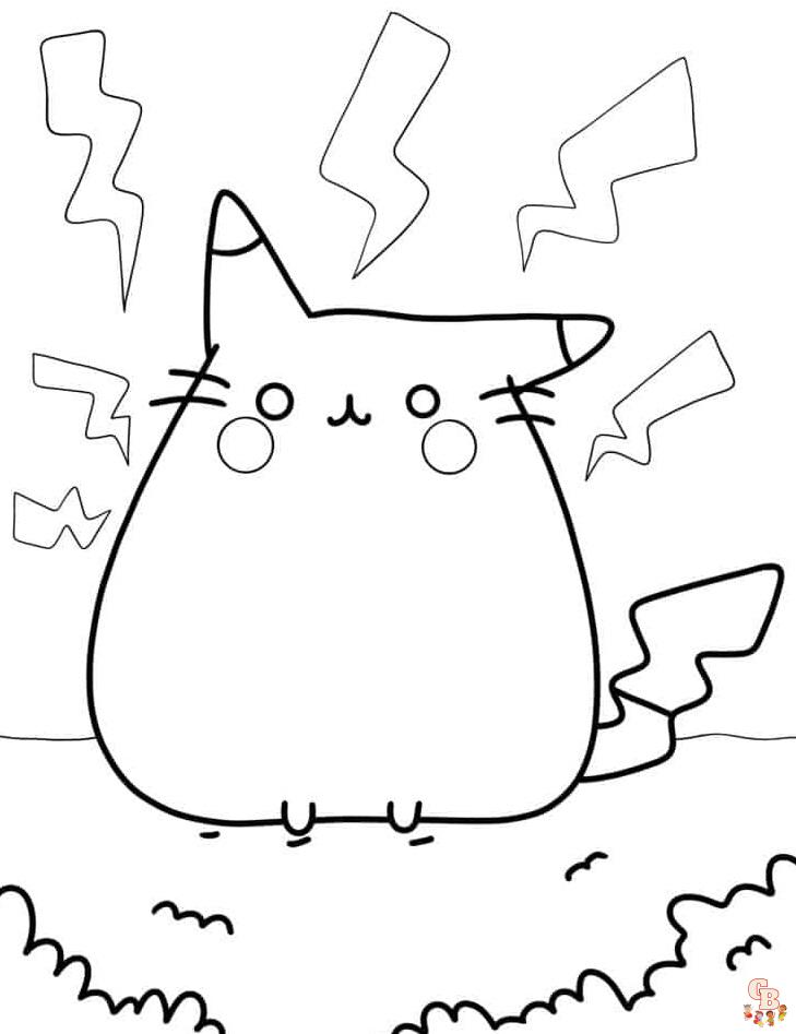 Dibujos para colorear Pusheen y Pikachu 2
